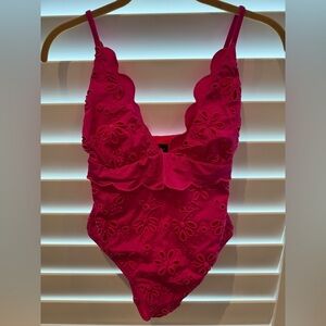 Gibattista Valli Vibrant Pink One-Piece eyelet Swimsuit